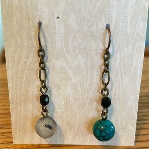 Unique Mismatched Stone and Tourmalinated Quartz Dangle Earrings